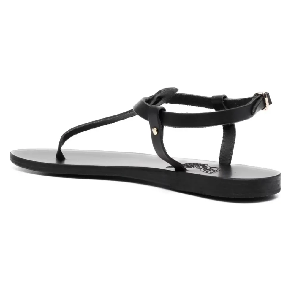 Sort Læder Flade Sandaler