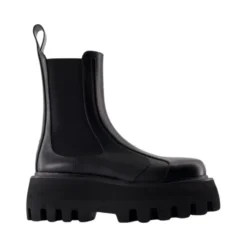 Sort Læder Gummistøvler Slip-On