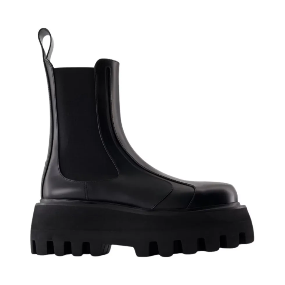 Sort Læder Gummistøvler Slip-On