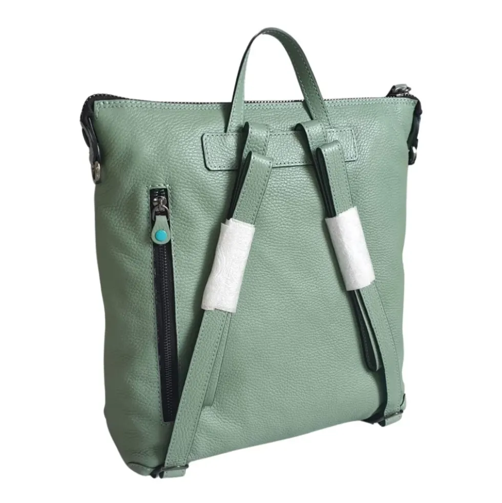 Sort Læder Rygsæk med Turkise Accenter