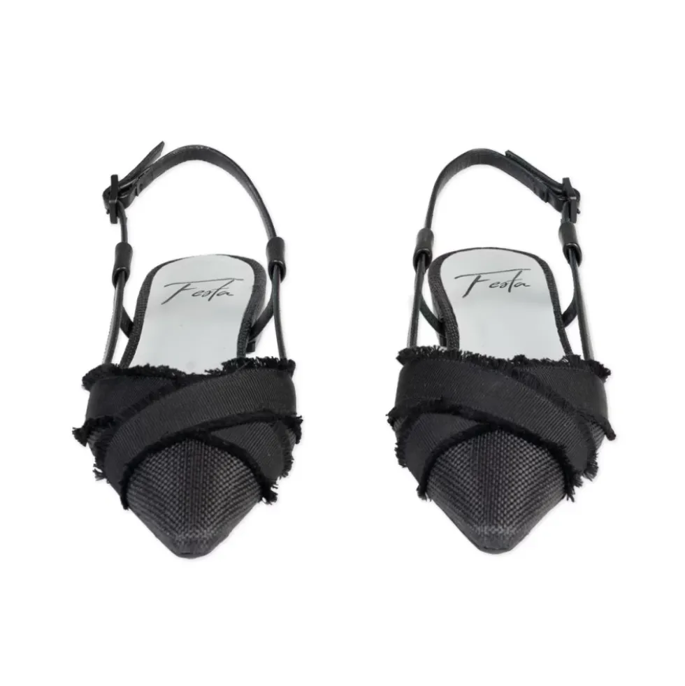 Sort læder slingback flade sko