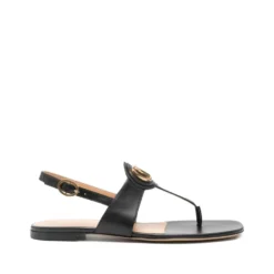 Sort læder VLogo spænde sandaler