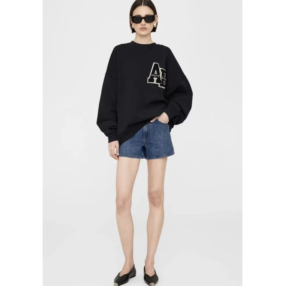 Sort Letterman Sweatshirt Jakke