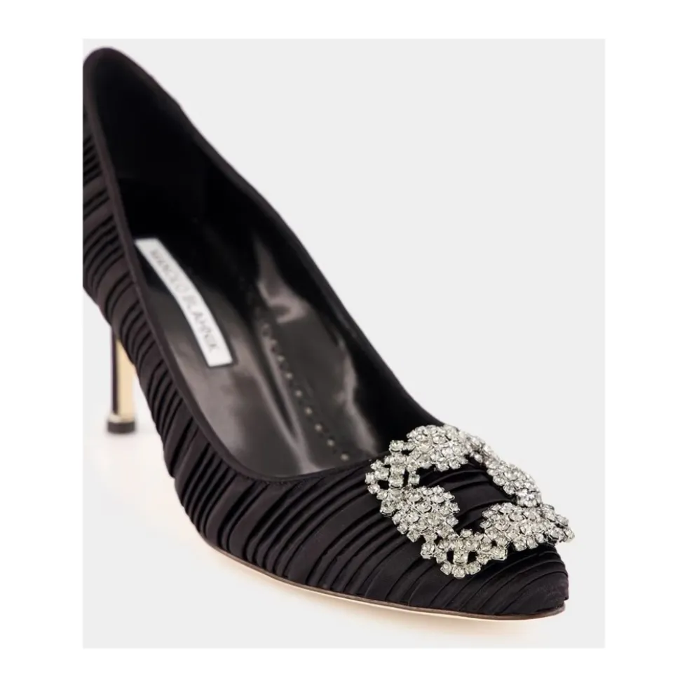 Sort Satin Krystal Spænde Pumps