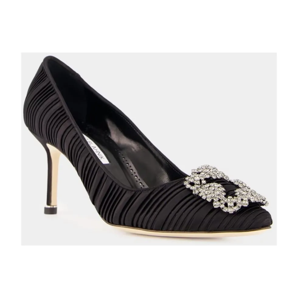 Sort Satin Krystal Spænde Pumps