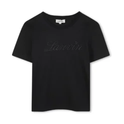 Sort Tone-on-Tone Broderet T-shirt