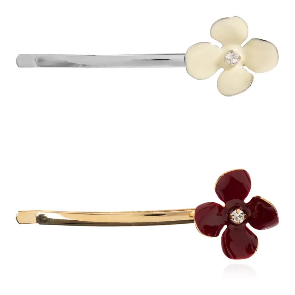 Sæt med 2 Hårspænder med Emaljeblomster