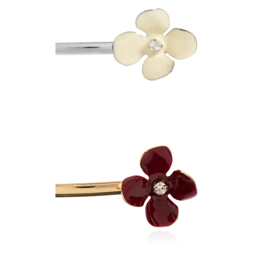 Sæt med 2 Hårspænder med Emaljeblomster