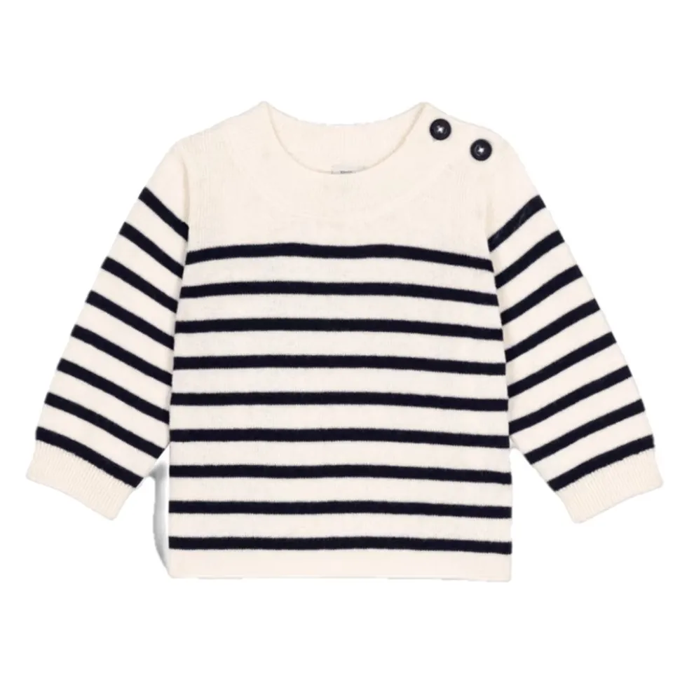 Stribet Pullover i Uld og Bomuld
