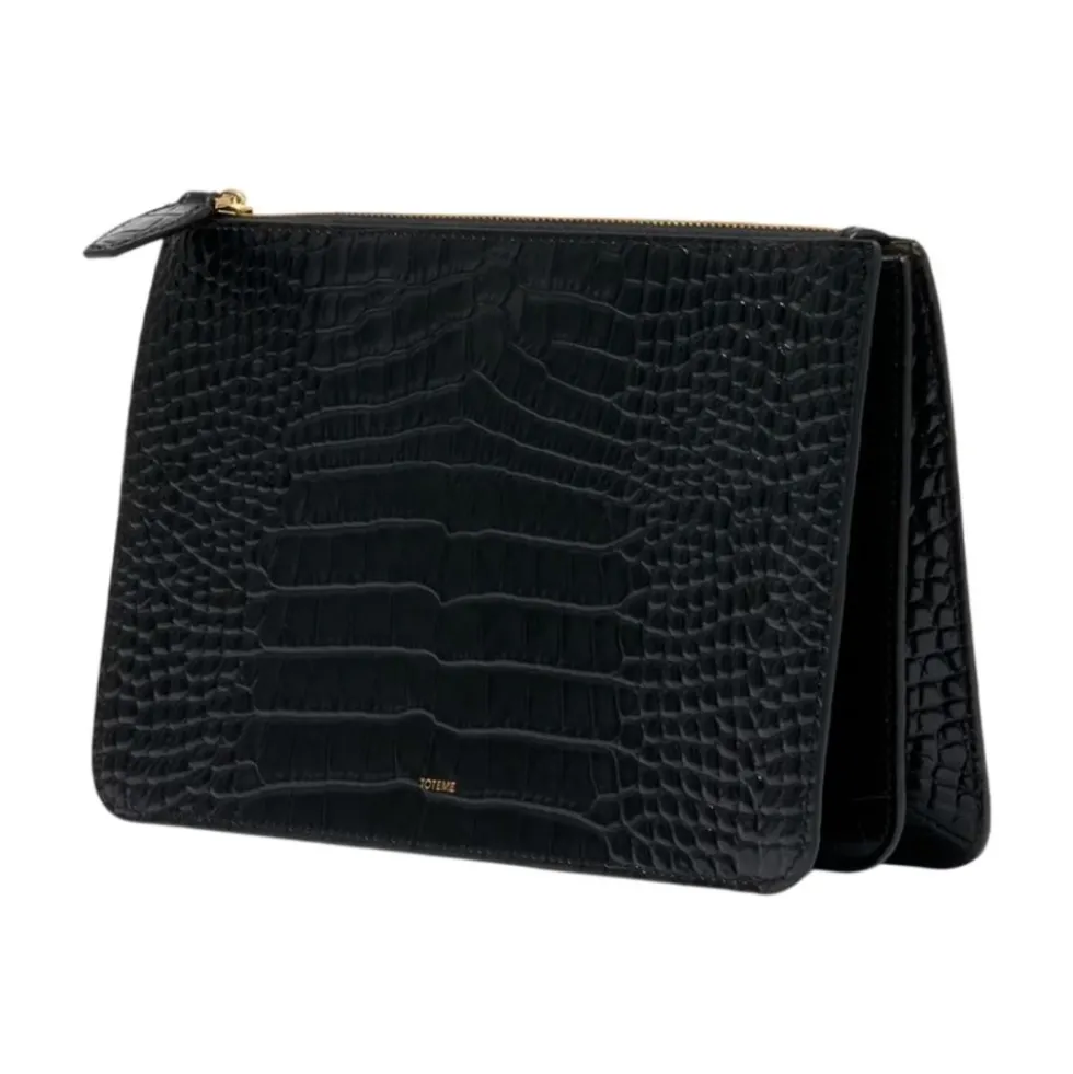 Threefold Croco-Embossed Clutch
