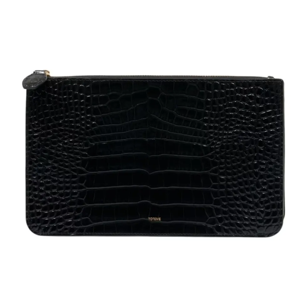 Threefold Croco-Embossed Clutch