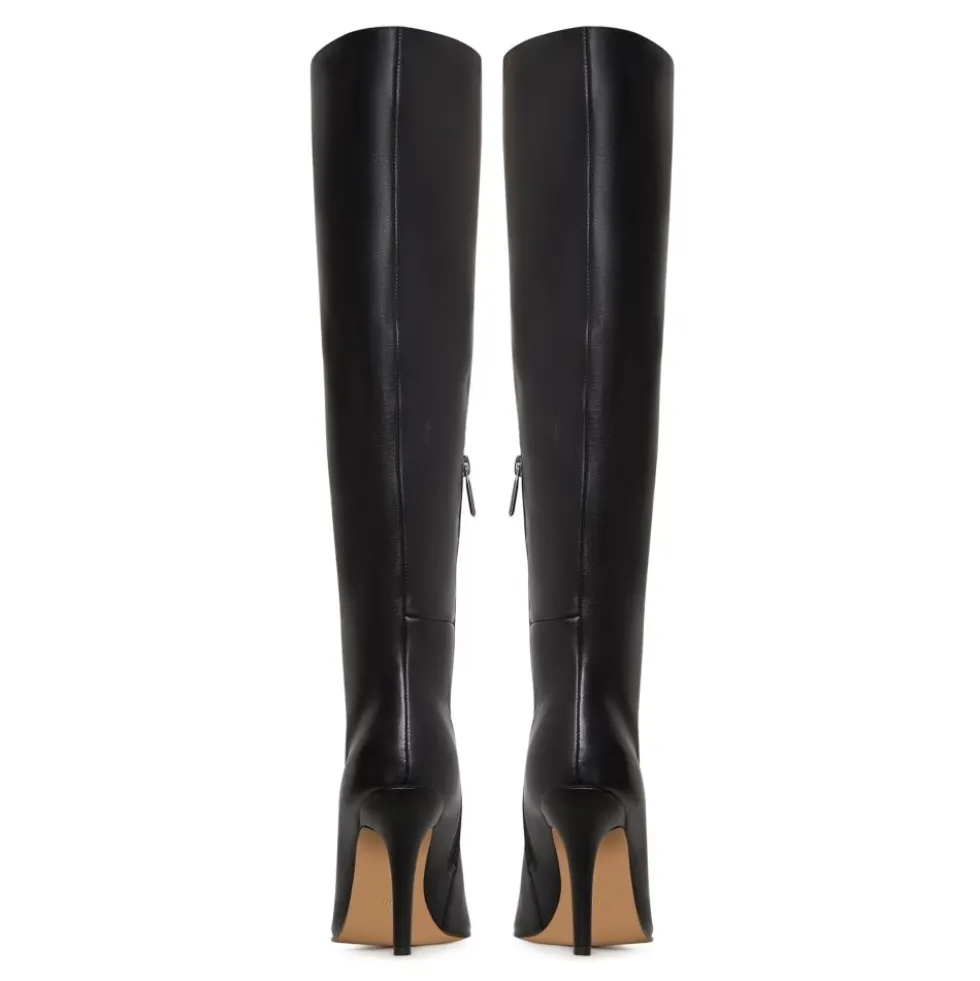 Tidløse sorte læder knæhøje støvler - Elegant højhælet fodtøj - Sort