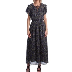 Tie-Neck Ruffle Maxi Dress
