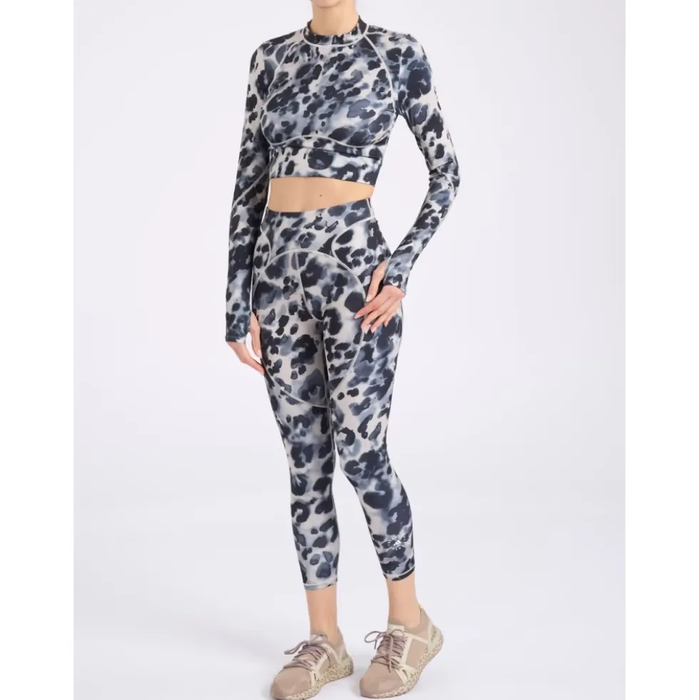 Training Langærmet Crop Top med Print