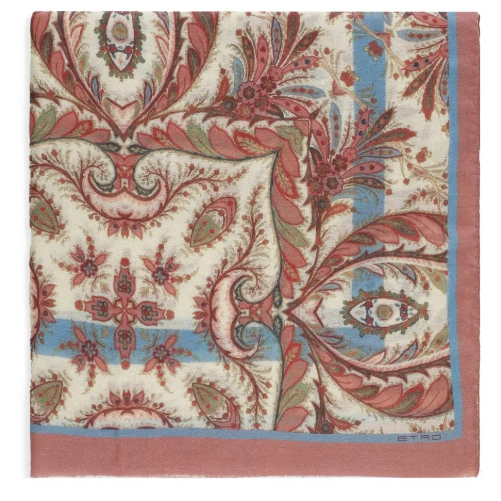 Uld- og cashmere-tørklæde med placeret print
