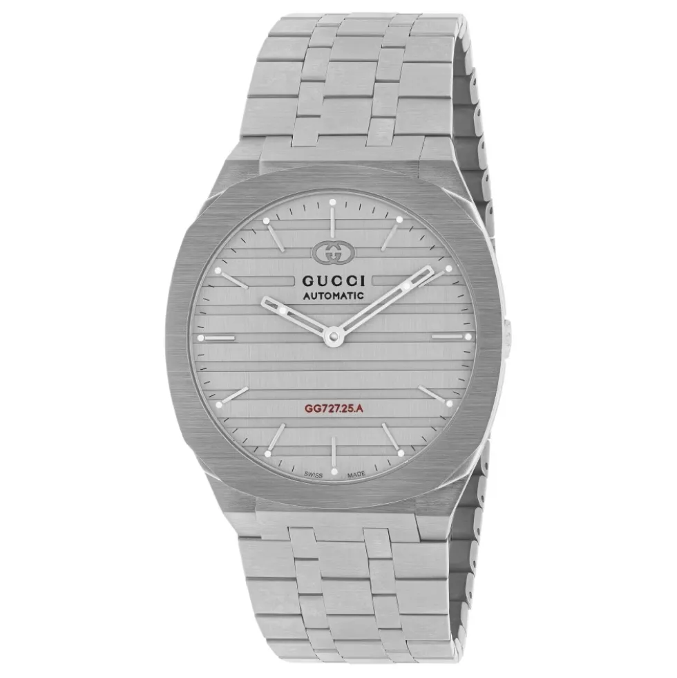 Uomo/Donna - YA163302 - 40mm 40 mm rustfrit stål flerlagskasse, tungt børstet grå urskive med rød GG727.25.A kalibergravering, armbånd i rustfrit stål med fem led