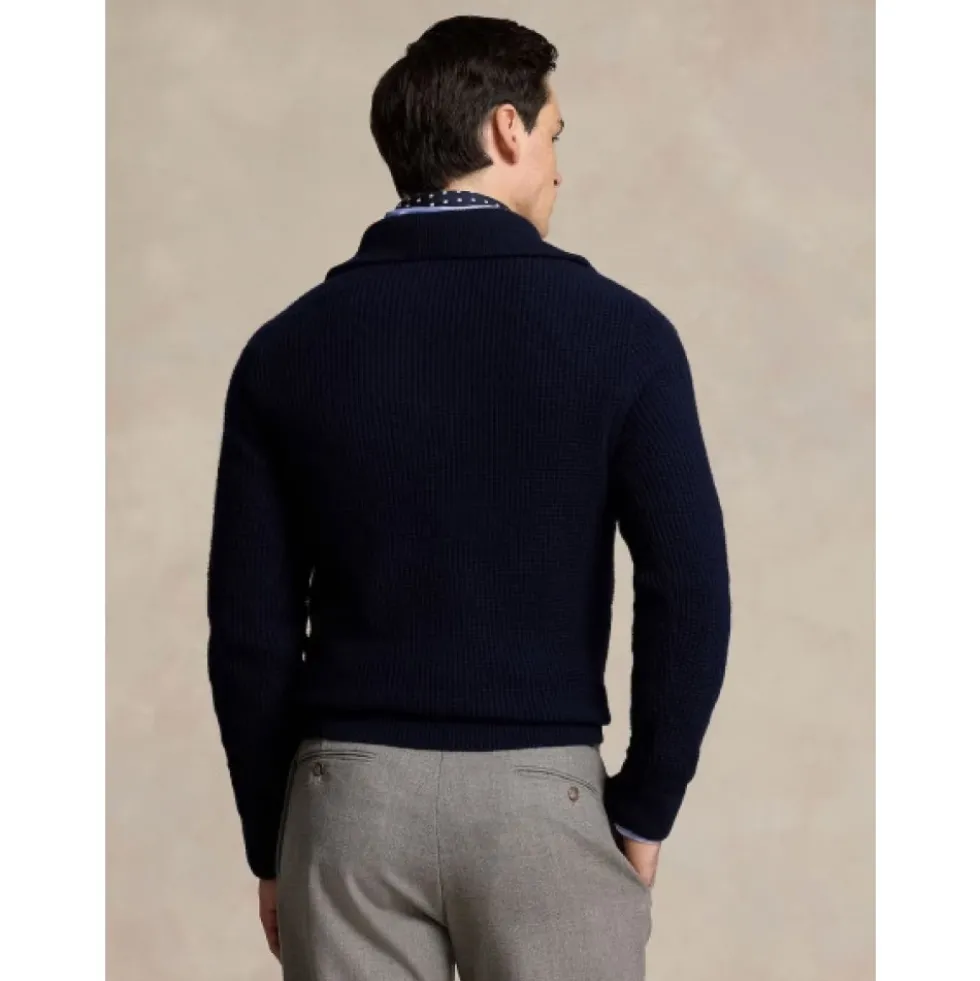Vaffelstrikket halv lynlås uld bomuld sweater