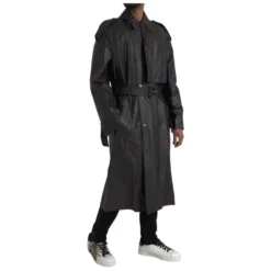 Vandtæt læder trenchcoat jakke