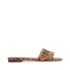 Velour Logo Slide Sandaler Beige Brun