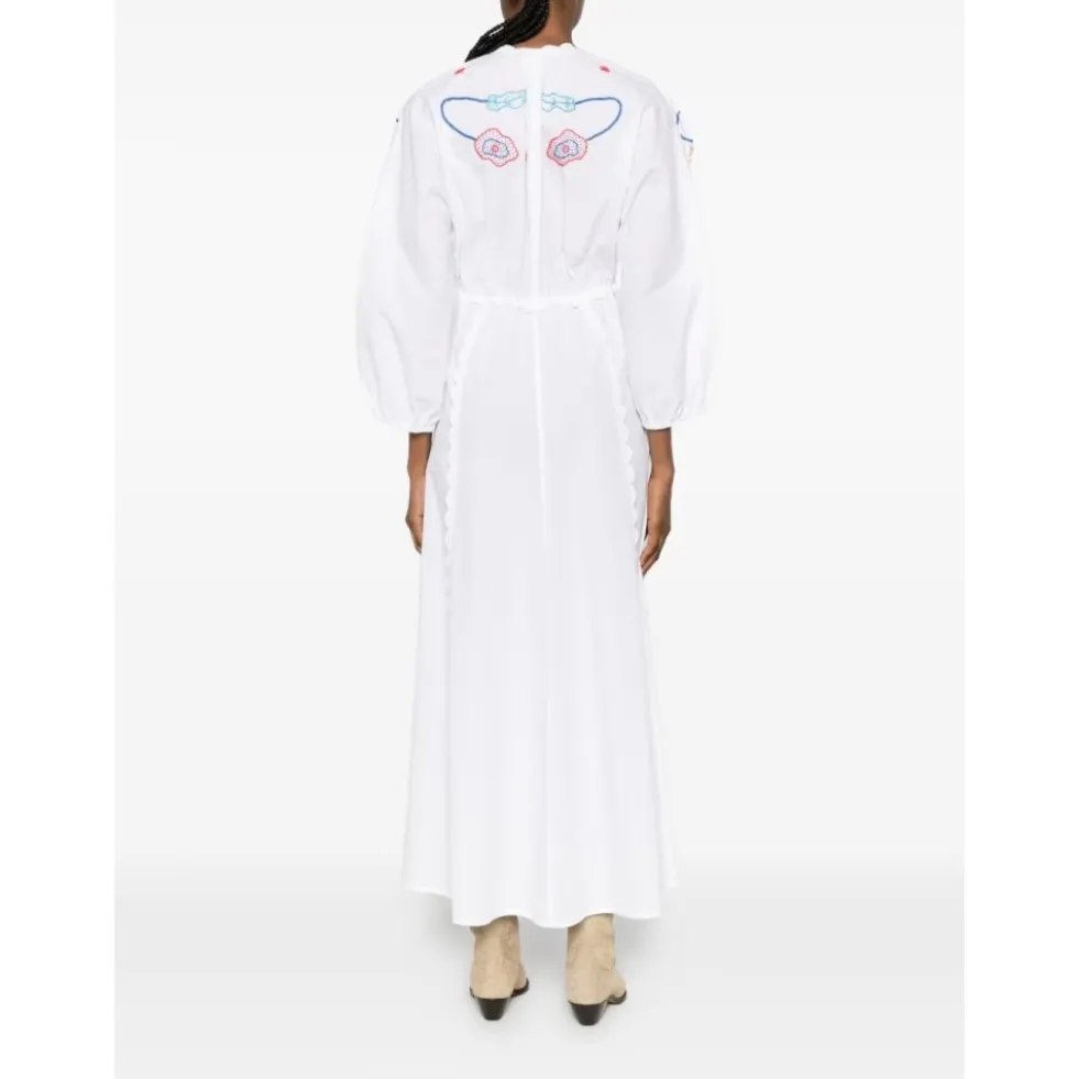 V-neck Broderet Maxikjole