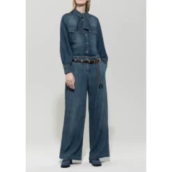 Wideleg Bleach Wash Denim Bukser