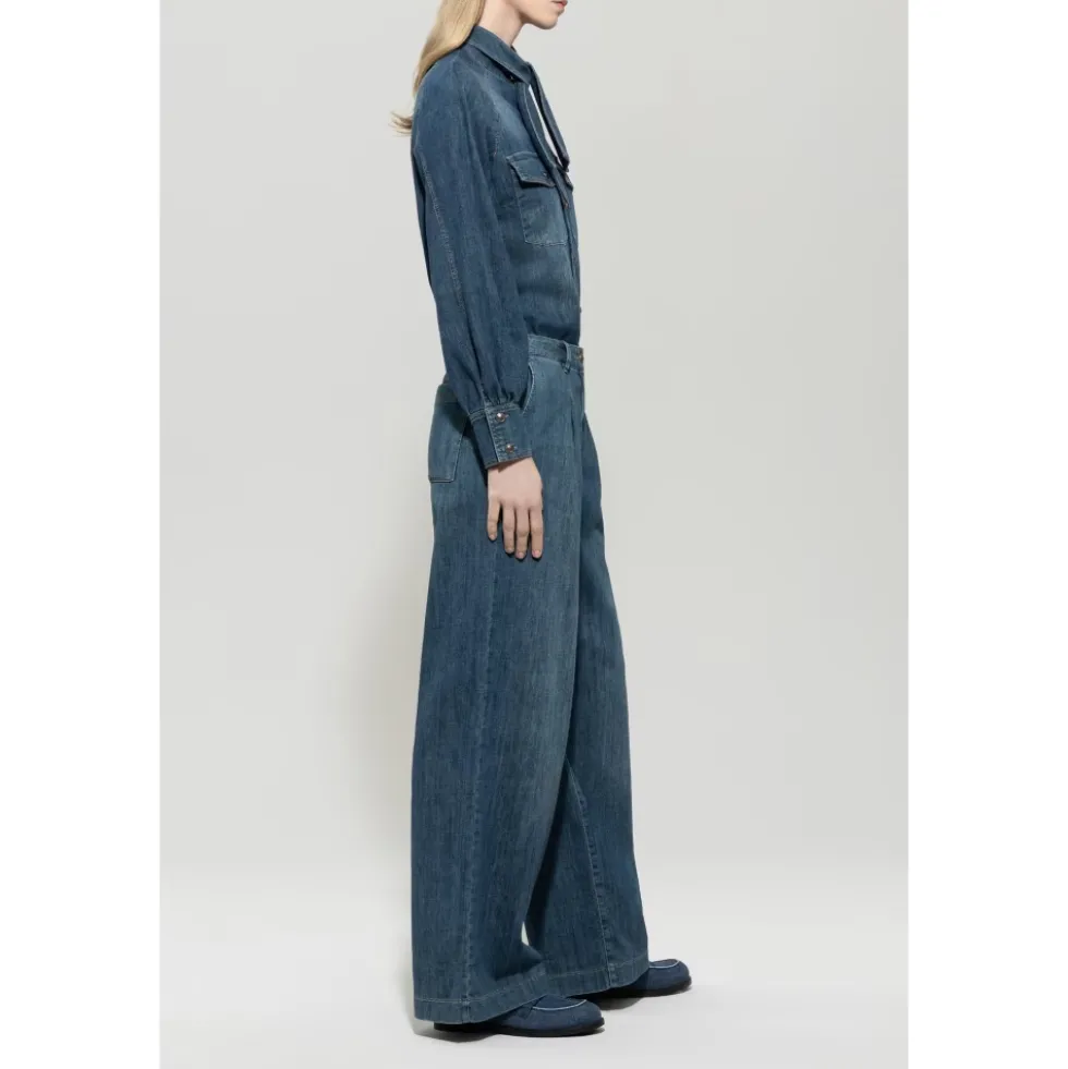 Wideleg Bleach Wash Denim Bukser