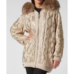 Wool & Foil Lurex Zip Cardigan