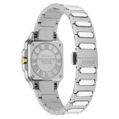 YA166503 - G-Flat 24mm rustfrit stål urkasse med 18 kt guldbelagt bezel og skruer; Sølvforzinket skive med romerske indekser kl. 12 og 6 og diamantindekser; Rustfrit stål armbånd