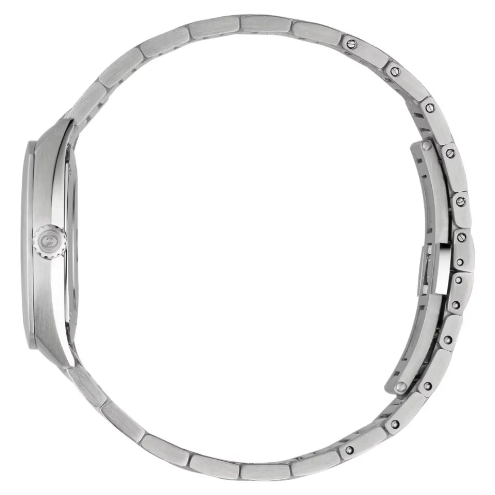 YA142510 - Interlocking 29mm rustfrit stålkasse, sølv solbørstet skive med 8 diamanter og rosa guldbelagte detaljer, lille sekundvisning, rustfrit stålarmbånd